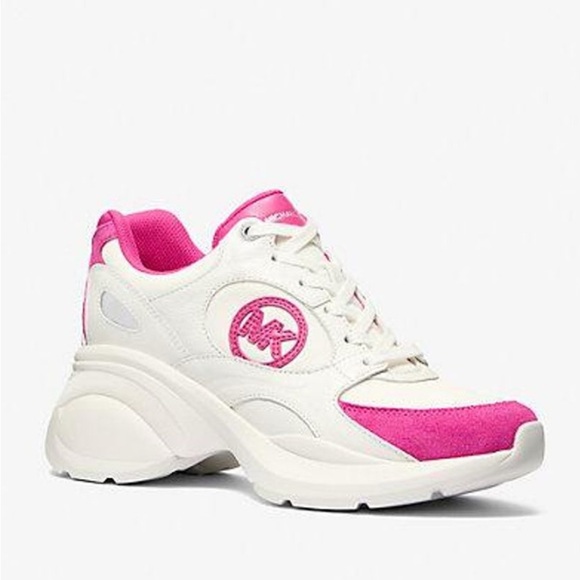 Michael Kors (Not Outlet ) Wild Berry Pink White Leather Suede Sneakers Size 9 - Picture 2 of 14